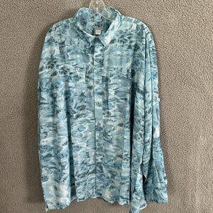 Aqua Design Aqua Shield UPF 50+ Fishing Shirt 2XL Blue Water Camo Vented Pockets